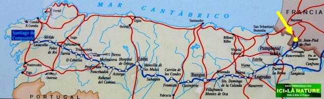 Map camino de santiago from Saint Jean Pied de Port