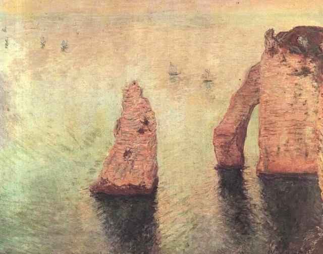 61-monet Sailboats behind the needle at Etretat, 1885